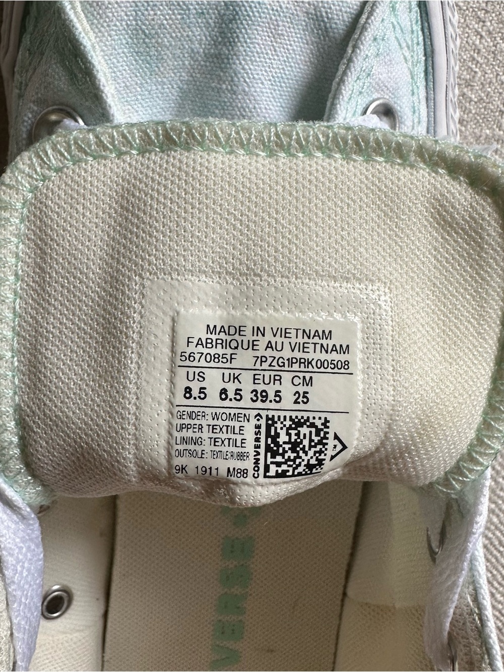 Converse Memory Foam Mint Green and White Low-Top Canvas Sneakers size 8.5 - Picture 6 of 6